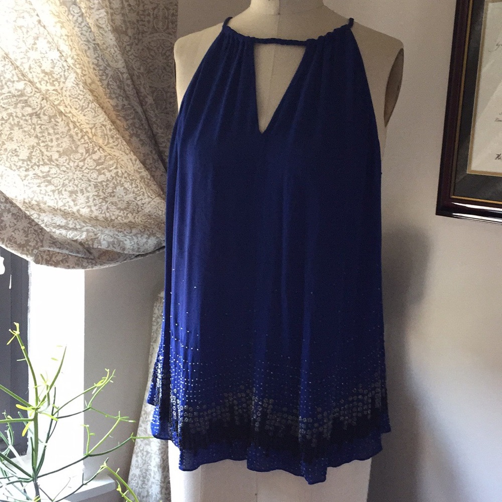 Parker blue silk beaded halter tank size small